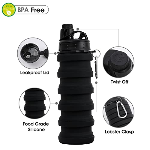 MAKERSLAND Collapsible Water Bottle for Adults, Boys, Students, Kids, Reusable Silicone Foldable Water Bottles for Travel Camping Hiking, Portable Sports Water Bottle, Black