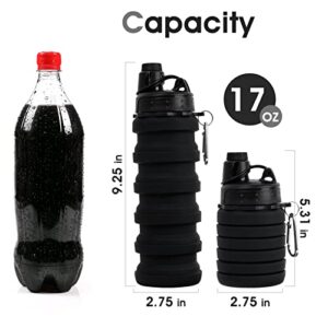 MAKERSLAND Collapsible Water Bottle for Adults, Boys, Students, Kids, Reusable Silicone Foldable Water Bottles for Travel Camping Hiking, Portable Sports Water Bottle, Black