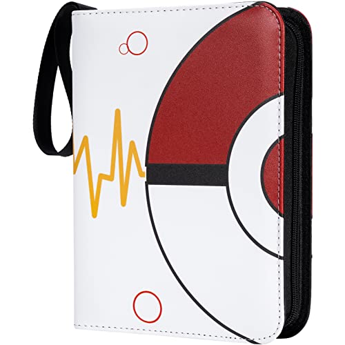 HONYAT Card Binder Clip Holder for Pokemon Cards Binder 4-Pocket , 400 Pockets Trading Card Case Games Collection Binder with Sleeves (pokeball-2)