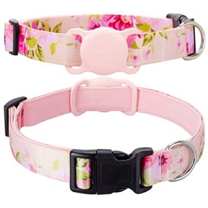 airtag cat collar, animire soft neoprene padded air tag collar for extra small dogs, polyester puppy pet collar with silicone airtag case holder accessories, 8"-12" neck