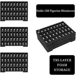 TPCY Miniature Storage Sturdy Carrying Figure Case -108 Slot Figurine Minature Carrying Case ,Compatible with Warhammer 40k, Dungeons & Dragons and More (Blackness)