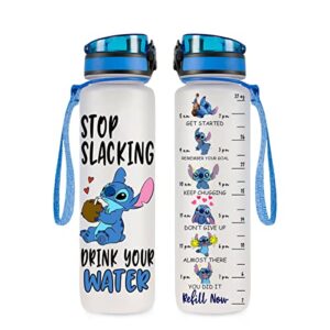 gepostore blue allien 32 oz water track bottle, stop slacking drink your bottle with time marker, bottles, motivational insulated gift for cute lovers