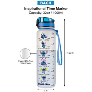 GEPOSTORE Blue Allien 32 Oz Water Track Bottle, Stop Slacking Drink Your Bottle With Time Marker, Bottles, Motivational Insulated Gift For Cute Lovers