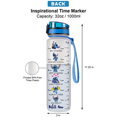 GEPOSTORE Blue Allien 32 Oz Water Track Bottle, Stop Slacking Drink Your Bottle With Time Marker, Bottles, Motivational Insulated Gift For Cute Lovers