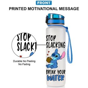 GEPOSTORE Blue Allien 32 Oz Water Track Bottle, Stop Slacking Drink Your Bottle With Time Marker, Bottles, Motivational Insulated Gift For Cute Lovers