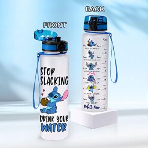 GEPOSTORE Blue Allien 32 Oz Water Track Bottle, Stop Slacking Drink Your Bottle With Time Marker, Bottles, Motivational Insulated Gift For Cute Lovers