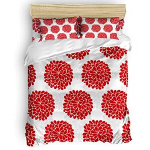 red dahlia bed bedding 4 piece comforter set - duvet cover set queen size premium with zipper closure ultra soft, 4 piece-1 microfiber duvet cover matching,2 pillow shams,1 fitted sheet