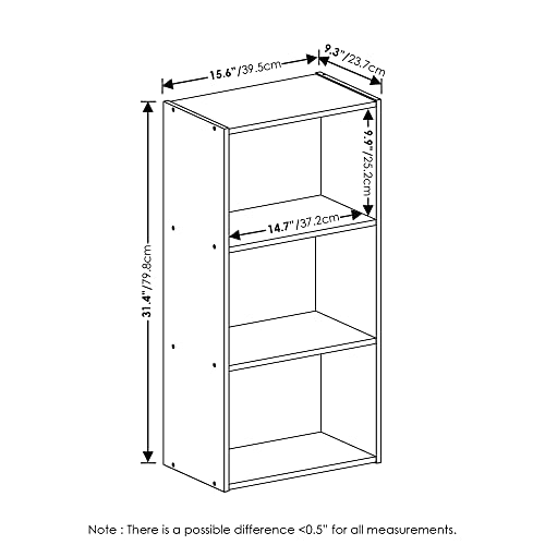 Furinno Luder 3-Tier Open Shelf Bookcase, French Oak