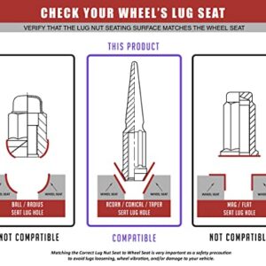 Wheel Accessories Parts Set of 16 ATV/UTV Red Spike Installation Lug Nut Kit | Solid Metal Lug Nuts 10 X 1.25 Thread 3.35" Tall Closed End Bulge Acorn Spiked Lug Nut 1 Long Socket Key (M10x1.25)