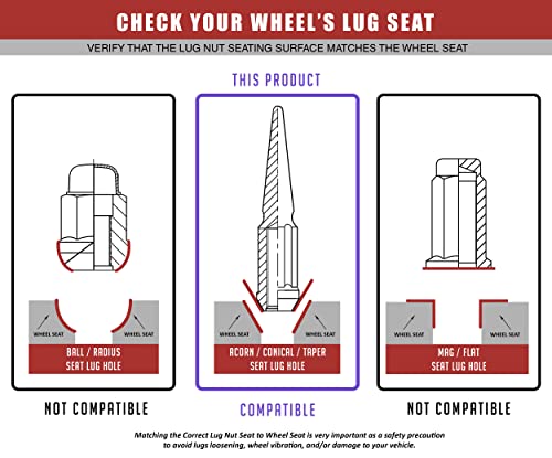 Wheel Accessories Parts Set of 16 ATV/UTV Red Spike Installation Lug Nut Kit | Solid Metal Lug Nuts 10 X 1.25 Thread 3.35" Tall Closed End Bulge Acorn Spiked Lug Nut 1 Long Socket Key (M10x1.25)