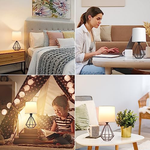 GGOYING Set of 2 Table Lamp, Modern Bedside Lamp with Simple Black Metal Base, White Fabric Shade for Nightstand Bedroom Living Room Office Working Reading (Bulb not Included)