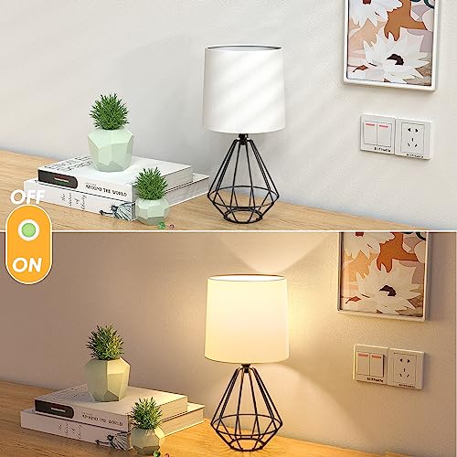 GGOYING Set of 2 Table Lamp, Modern Bedside Lamp with Simple Black Metal Base, White Fabric Shade for Nightstand Bedroom Living Room Office Working Reading (Bulb not Included)