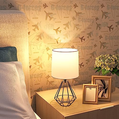 GGOYING Set of 2 Table Lamp, Modern Bedside Lamp with Simple Black Metal Base, White Fabric Shade for Nightstand Bedroom Living Room Office Working Reading (Bulb not Included)