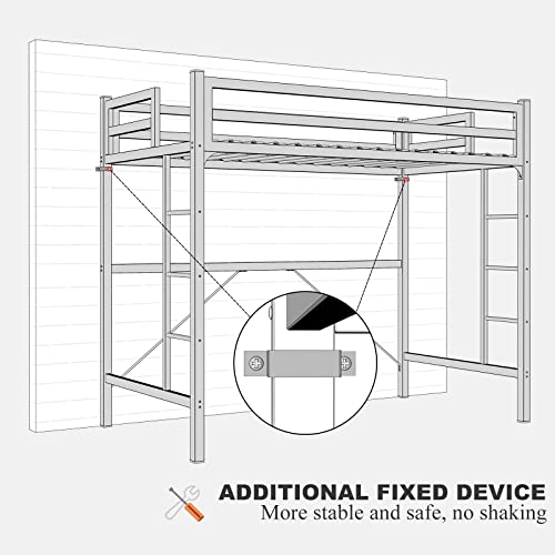 IKIFLY Junior Metal Twin Size Loft Bed Frame with 2 Ladders, Safety Guard Rail, Noise Free, Space-Saving Design - for Adults/Teens - Mint Green