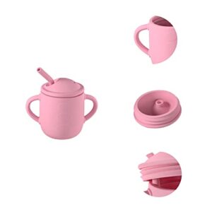 Linshuma Silicone Baby Training Cup, Toddler Straw Sippy Cup, Kids trainer Cup Spill & Non-Slip with 2 Handles BPA Free, Open Cup for 6 months+ Babies Cute 150ML Pink