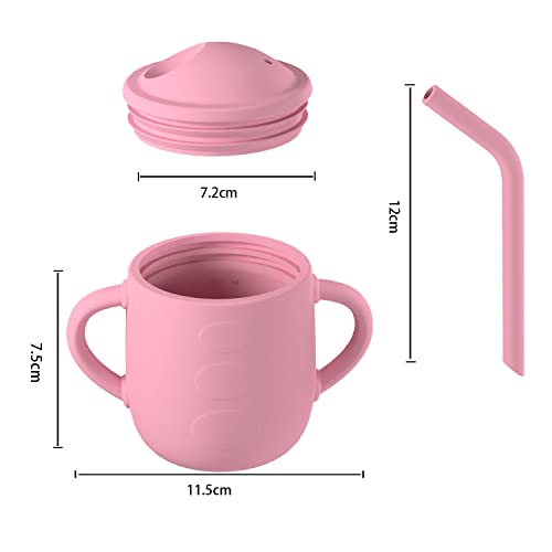 Linshuma Silicone Baby Training Cup, Toddler Straw Sippy Cup, Kids trainer Cup Spill & Non-Slip with 2 Handles BPA Free, Open Cup for 6 months+ Babies Cute 150ML Pink