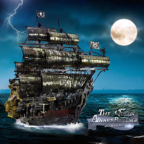 Piececool 3D Metal Puzzles for Adults, The Queen Anne's Revenge Pirate Ship Model Kits, 3D Watercraft Model Building Kit, DIY Craft Kits Difficult 3D Puzzles for Family Time