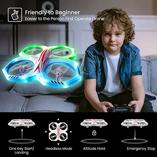 Tecnock LED Drone for Kids - Mini Drones with 11 LED Lights RC Quadcopter for Beginners with 2 Batteries Altitude Hold, Headless Mode, 360° Flip and Rotate Gift Toy for 8-12 Year Old Boy Girl kids