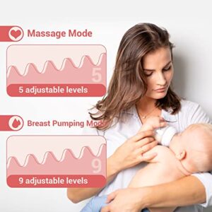 Electric Breast Pump, Portable Breast Pump with 2 Modes 9 Levels, Double Electric Breast Pump with 24mm 27mm Massage Flanges, Strong Suction hands free breast pump, come with 4 Breastmilk Storage Bags