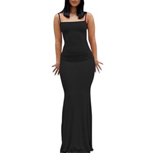 abyovrt women sexy bodycon maxi dress sleeveless solid color slip dress elegant long cami dresses evening party (x-large, a-black)