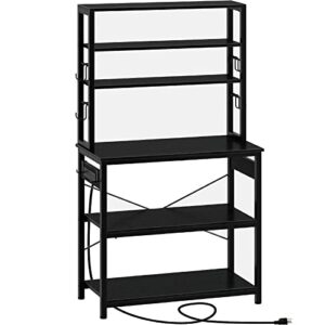 rolanstar baker's rack with 4ac power outlet, 65.7inch microwave oven stand with 10 hooks, stable coffee bar table, 6-tier kitchen storage shelf rack, kitchen utility rack with hutch, black
