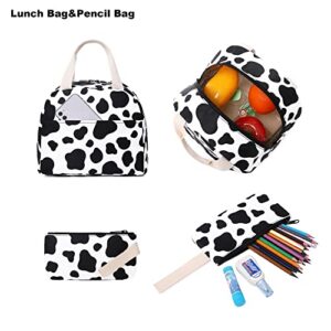 Mimfutu Cow Print School Backpack for Teen Girls, 3-in-1 Kids Backpack Bookbag Set School Bags with Lunch Box Pencil Case