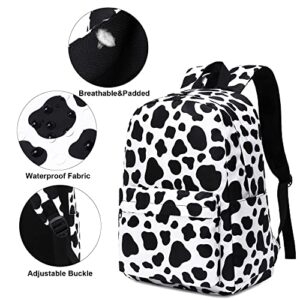 Mimfutu Cow Print School Backpack for Teen Girls, 3-in-1 Kids Backpack Bookbag Set School Bags with Lunch Box Pencil Case