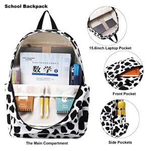 Mimfutu Cow Print School Backpack for Teen Girls, 3-in-1 Kids Backpack Bookbag Set School Bags with Lunch Box Pencil Case