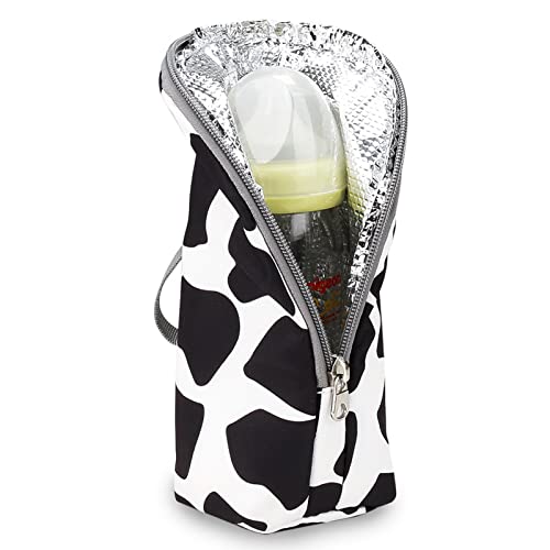 TRENDPLAY Baby Bottle Insulated Tote Bag, Portable Bottle Warmer Storage Organizer for 1 Bottle, for Travel Stroller (Cow)