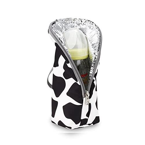 TRENDPLAY Baby Bottle Insulated Tote Bag, Portable Bottle Warmer Storage Organizer for 1 Bottle, for Travel Stroller (Cow)