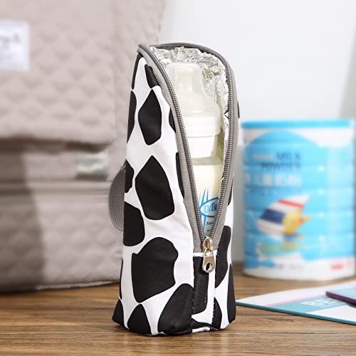 TRENDPLAY Baby Bottle Insulated Tote Bag, Portable Bottle Warmer Storage Organizer for 1 Bottle, for Travel Stroller (Cow)