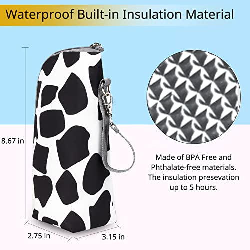 TRENDPLAY Baby Bottle Insulated Tote Bag, Portable Bottle Warmer Storage Organizer for 1 Bottle, for Travel Stroller (Cow)