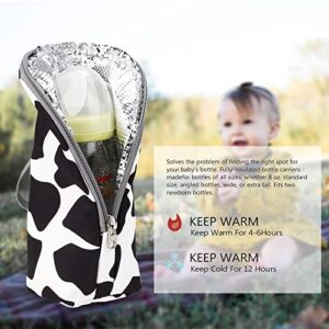 TRENDPLAY Baby Bottle Insulated Tote Bag, Portable Bottle Warmer Storage Organizer for 1 Bottle, for Travel Stroller (Cow)