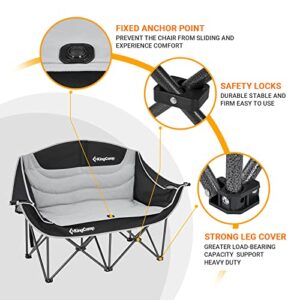 KingCamp Double Camping Chair Loveseat Heavy Duty for Adults Two Person Outdoor Folding Chairs with Cup Holder Wine Glass Holder Support 441lbs for Outside Picnic Beach Travel(Black)