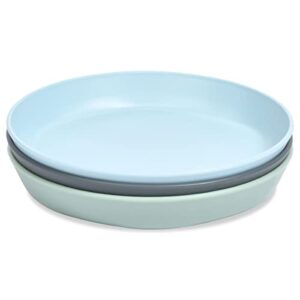 tiny twinkle tableware 3 pack dish set- bpa-free cups, plates and bowls sets for kids and toddlers - polypropylene plastic dinnerware set (plates - sage, charcoal, iceblue)