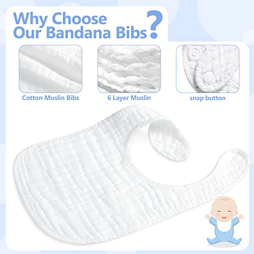 20 Pack Muslin Bibs Adjustable Baby Bibs White Drool Bibs 6 Absorbent Layers Newborn Bibs Baby Bandana Bibs for Baby Girl Boy Feeding, Drooling and Teething, Machine Washable