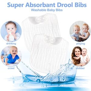 20 Pack Muslin Bibs Adjustable Baby Bibs White Drool Bibs 6 Absorbent Layers Newborn Bibs Baby Bandana Bibs for Baby Girl Boy Feeding, Drooling and Teething, Machine Washable