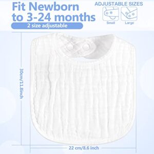 20 Pack Muslin Bibs Adjustable Baby Bibs White Drool Bibs 6 Absorbent Layers Newborn Bibs Baby Bandana Bibs for Baby Girl Boy Feeding, Drooling and Teething, Machine Washable