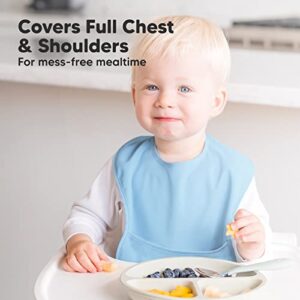 3-Pack Waterproof Baby Bibs for Eating - Lightweight Baby Bib with Food Catcher, Mess Proof Toddler Bibs, Waterproof Bibs for Baby Boys, Baby Girls, Feeding Bibs, Drool Bibs, Baby Food Bibs (Basics)