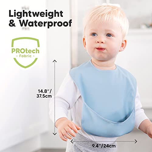 3-Pack Waterproof Baby Bibs for Eating - Lightweight Baby Bib with Food Catcher, Mess Proof Toddler Bibs, Waterproof Bibs for Baby Boys, Baby Girls, Feeding Bibs, Drool Bibs, Baby Food Bibs (Basics)