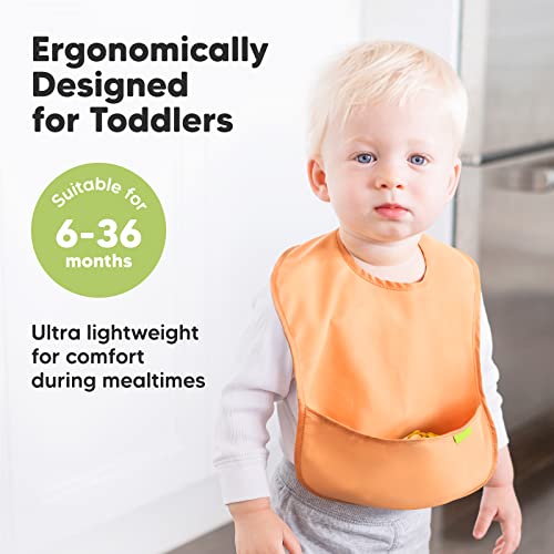 3-Pack Waterproof Baby Bibs for Eating - Lightweight Baby Bib with Food Catcher, Mess Proof Toddler Bibs, Waterproof Bibs for Baby Boys, Baby Girls, Feeding Bibs, Drool Bibs, Baby Food Bibs (Basics)