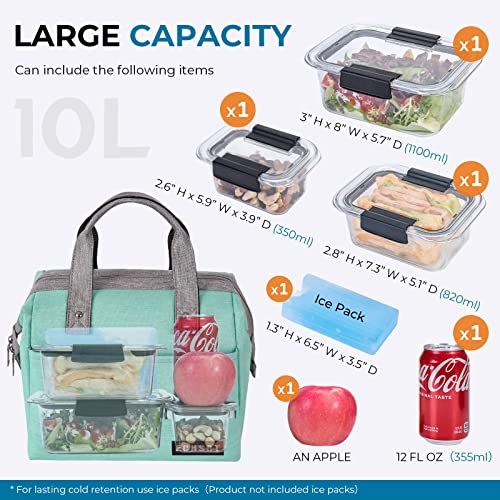 Large Insulated Lunch Bag for Women Men Leakproof Lunch Tote Bags Cooler Bag for Work Travel Adult Thermal Lunch Bags for Office -10L Lunchbox - Mint Green