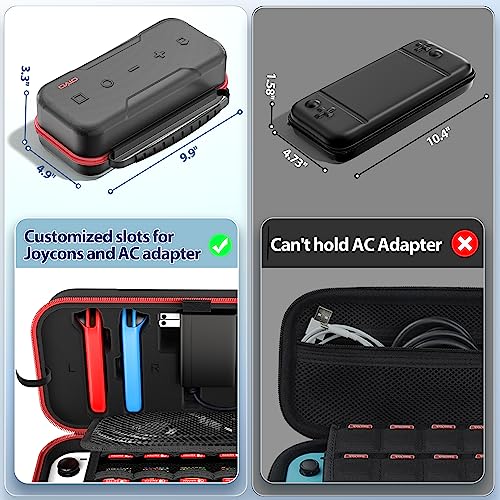 Switch OLED Carrying Case Compatible with Switch & Switch OLED, Portable Switch Travel Carry Case Fit for Joy-Pap and Adapter, Hard Shell Protective Switch Pouch Case with 20 Games, Red