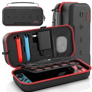 switch oled carrying case compatible with switch & switch oled, portable switch travel carry case fit for joy-pap and adapter, hard shell protective switch pouch case with 20 games, red
