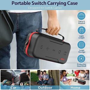 Switch OLED Carrying Case Compatible with Switch & Switch OLED, Portable Switch Travel Carry Case Fit for Joy-Pap and Adapter, Hard Shell Protective Switch Pouch Case with 20 Games, Red