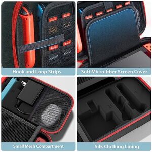 Switch OLED Carrying Case Compatible with Switch & Switch OLED, Portable Switch Travel Carry Case Fit for Joy-Pap and Adapter, Hard Shell Protective Switch Pouch Case with 20 Games, Red
