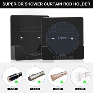 Shower Curtain Rod Holder for Wall - Adhesive Tension Rod Retainer Brackets with Sticky Tape for Quick Stick on and Stainless Steel Screws for Drilling Installation (Black)