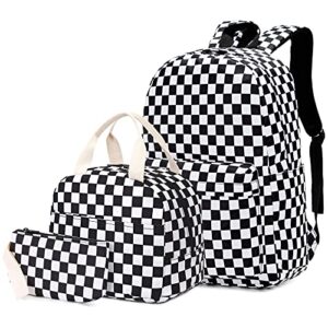 yusudan checkered girls school backpack set, kids teens school bag bookbag with lunch bag pencil bag