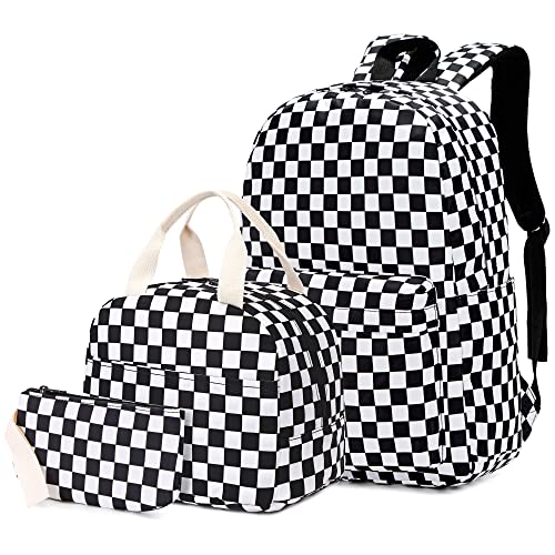 Yusudan Checkered Girls School Backpack Set, Kids Teens School Bag Bookbag with Lunch Bag Pencil Bag