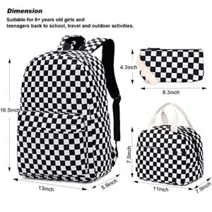 Yusudan Checkered Girls School Backpack Set, Kids Teens School Bag Bookbag with Lunch Bag Pencil Bag